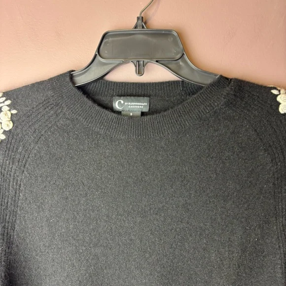 C by Bloomingdale's Cashmere Black Embroidered Sweater S - Picture 5 of 9